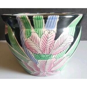 Vintage Black Floral Tropical Planter Flower Pot Boho Decor Indoor